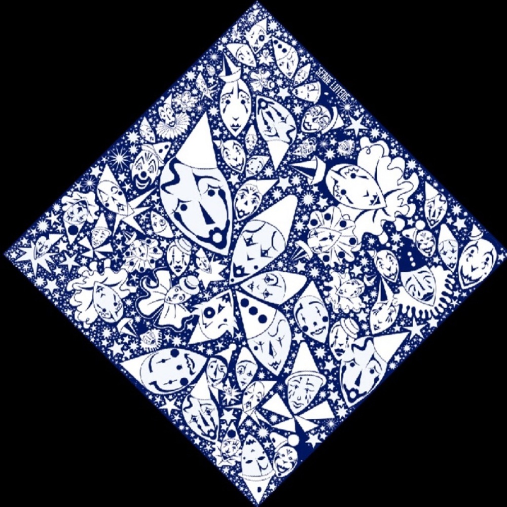 SERGE LUTENS Exclusive Blue Clown 100% Silk Scarf, Handmade in Japan